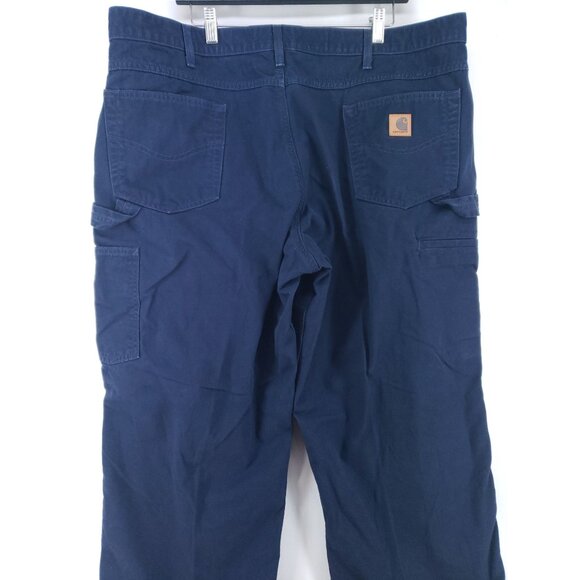 Carhartt Loose Fit Carpenter Pants Mens 42x30 Dark Blue Cotton Durable Workwear - Picture 4 of 10